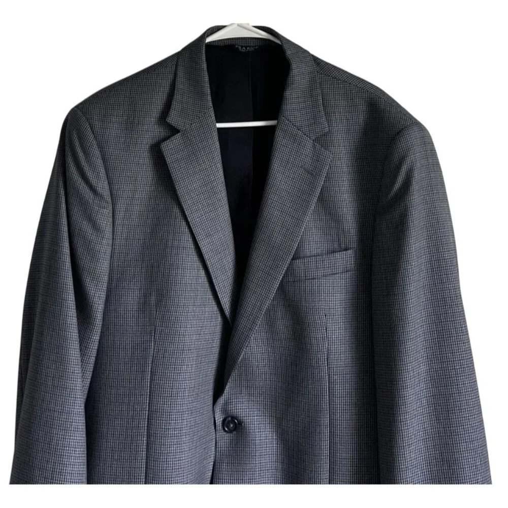 Jos A Bank Travelers Collection Tailored Fit Wool Blazer43L GrayBlue Houndstooth